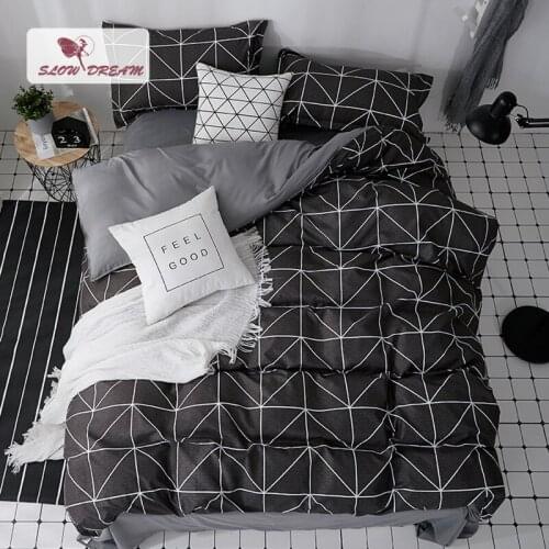 SlowDream Black Bed Cover Set Geometric Duvet Cover Double Queen Flat Bed Sheets Nordic Bedclothes Home Textiles Bespread Set