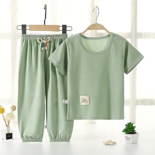 Summer childrens mosquito pants T-shirt suit boys and girls baby thin bloomers short-sleeved pajamas 1-3-5-7 years old
