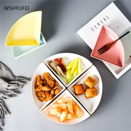 Creative Porcelain Western Steak Plate Dessert Plate Snacks Dried Fruit Four-divided Assortment Combination with Bamboo Board