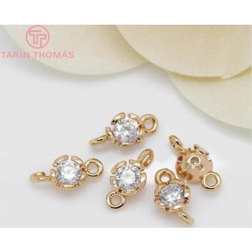 4PCS 5x9.5MM 24K Champagne Gold Color Plated Brass with Zircon Flower Connect Charms High Quality Diy Jewelry Accessories