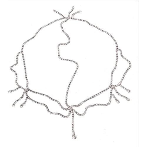 U2JF Layered Rhinestones Head Chain Bridal Headdress Elegant Teardrop Forehead Chain