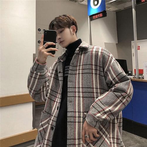 Checked Woolen Coat Men 's Coat 2021 New All -Matching Short Autumn and Winter Men 's Large Size Loose