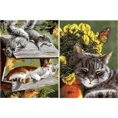 Frameless Sleeping cat DIY Oil Painting by Numbers on Canvas Modern Wall Art Picture DIY Hand Painted for Living Room Home Decor