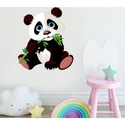 Cute Panda Eating Bamboo Wall Stickers Childrens Room Wall Decoration Animal Cartoon Creative Stickers