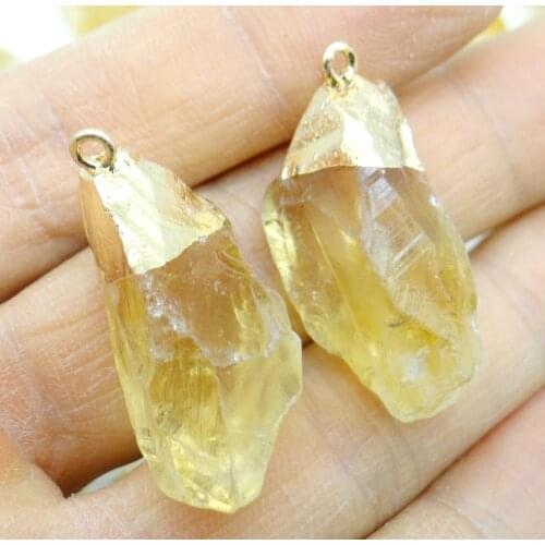 Natural Gem Stone Citrine Pendant Silver Plated Irregular Shape crystal DIY Jewelry Making Necklaces earrings Accessories 12pcs
