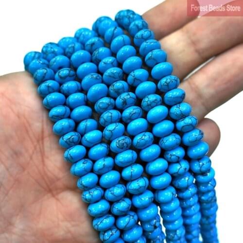 Natural Stone Blue Turquoises Rondelle Beads Loose Spacer Stone Beads for Jewelry Making DIY Bracelets Necklace 15'' Strands