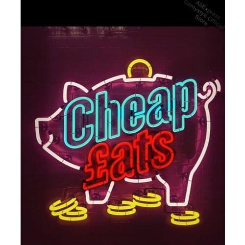 Neon Sign for Cheap Eats Pig neon bulb Sign Beer bar Club Neon lights Sign glass Outdoor Lighting Chandelier Natural Light Beer