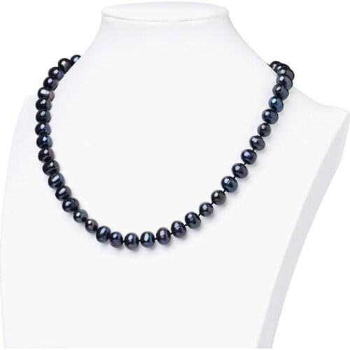 New 9-10mm Freshwater Natural Pearls Fit Diy Necklace jewelry Black Smooth Natural Beads 18inch gem H455