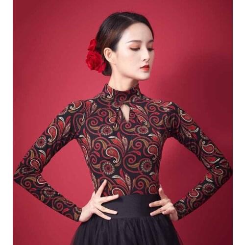 New Latin Dance Tops Samba Ballroom Dance Clothes Long Sleeve Shirt For Waltz National Standard Dance Practice Clothing DQL5190