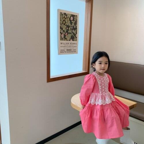 HAYANA 2021 Autumn Girls Clothes Korean Long Sleeve O-Neck Sweet Lace Dress