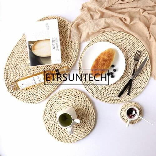 Rattan Placemats Straw Cup Coasters Dining Table Mat Heat Insulation Pot Holder Wicker Drink Coaster Kitchen Accessories