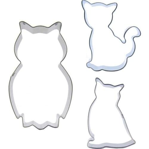 Fat Owl, Little Cat, Owl shaped 3 piece biscuit cutting molds, baking tools, cake decorating soft candy tools