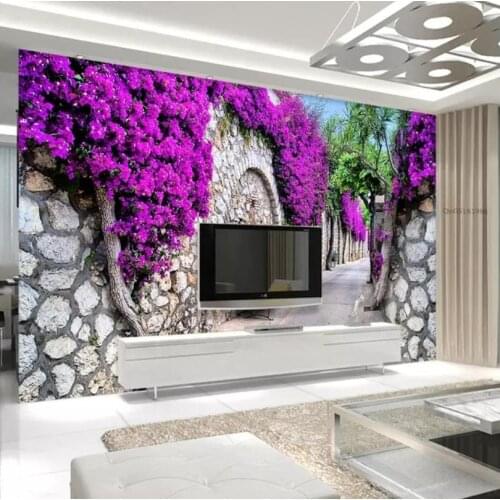 Custom Any Size Mural Wallpaper Purple flower wall trail 3d TV background wall Photo Wall Paper