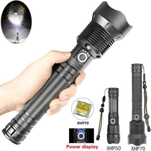 50000 Lumens Ultra Bright Led Flashlight Usb Zoom Torch XHP70 XHP50 26650 Battery Rechargeable for Adventure, Camping