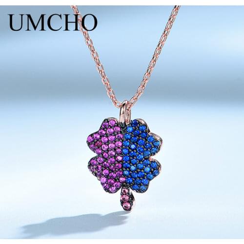 UMCHO Double Color Clover Necklace 925 Sterling Silver Pendants Necklace For Women Anniversary Birthday Gift Fine Jewelry