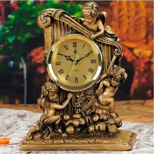 High-class european-style resin home decoration lifestyle furnishing articles creative angel harp clock clock sitting room 8016