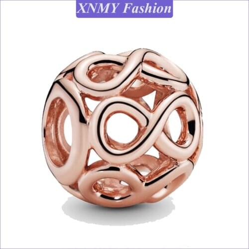 XNMY Rose Gold Color Openwork Infinity Charms Fits Original Pandora Bracelets for Women Jewelry Making Bijoux Femme