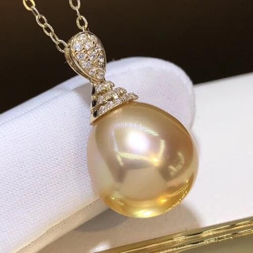D523 Pearl Pendant Fine Jewelry Solid 18K Gold About 13mm little Water Drop Nature Sea Water Golden Pearls Pendants Necklaces