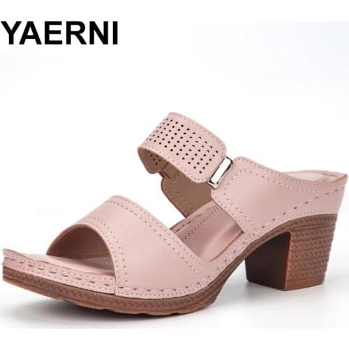 YAERNI fashion square heel Shoes Women High Heels Sandals Summer Shoes 2021 Flop Platform Hollow Sandals Beach Ladies Shoes