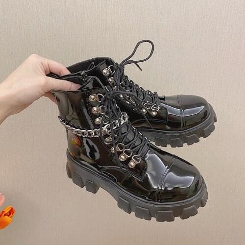 Women Gothic Ankle Boots Zip Punk Style Platform Shoes Goth Winter Lace-up Booties Chunky Heel Sexy Chain 2021 new women shoes