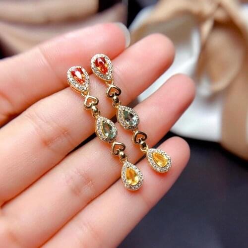 100% Real Natural Sapphire Earring 925 Sterling Silver Female Engagement Jewelry