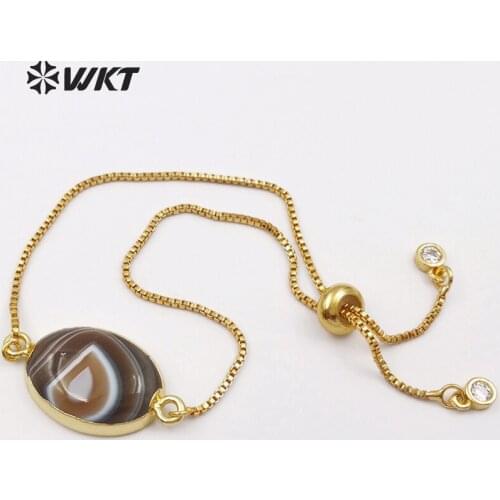 WKT WT-B411 Bohemia Style Stone Bracelet Natural Oval Shape Persian Stone With Gold Dipped Bracelet Women Elegant Charm Bracelet