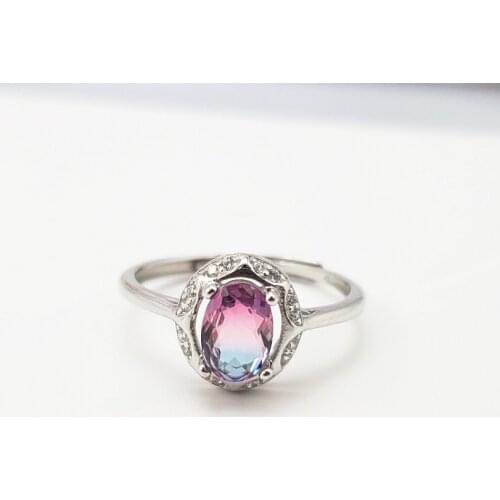 WYJZY Colored Oval Crystal Silver Engagement Ring Womens Fashion Open Ring Classic Anniversary Gift