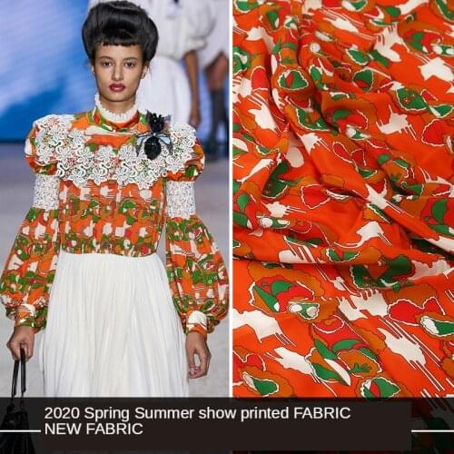 20 spring and summer silk crepe European and American style show digital printing orange flower fashion shirt fabric