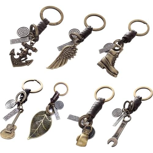 2019 Hot Multi-style leather key chain guitar wings boots glove wrench metal keychains car key Accessories For Family Present