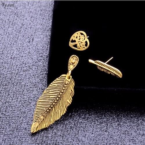 3PCS/Set Retro Women Heart Leaf Earrings Ear Stud Gold Piercing Jewelry