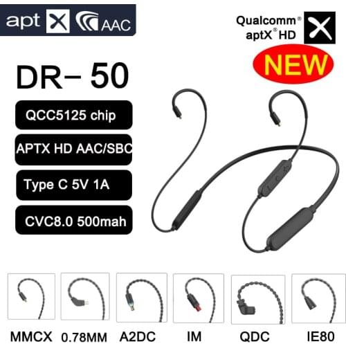 New QCC5125 APT-X Adaptive HiFi Earphone 0.78 pin/MMCX UE/QDC A2DC/IE80 IE40 500mAh Wireless Bluetooth 5.0 Battery Audio Cable