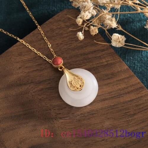 White Jade Doughnut Pendant Jewelry Women Natural 925 Silver Zircon Necklace Gifts Amulet Fashion Gemstone Charm Chalcedony