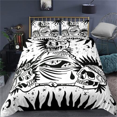 Home Textile Skull Art Series Pattern Black and White Duvet Cover Pillowcase Bedding Set Children Adult Bedroom Decoration