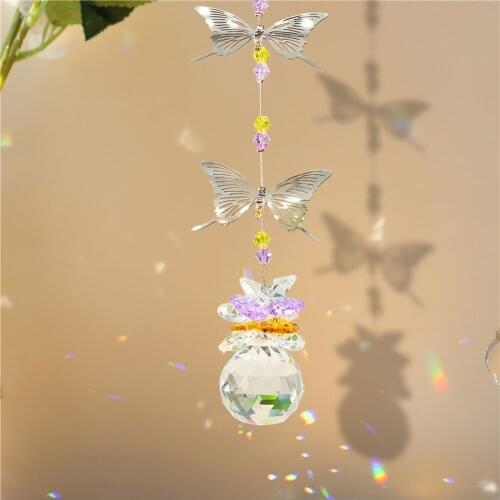 Crystal Metal Butterfly Hanging Rainbow Catcher Light Chaser for Window Curtains Pendant Home Garden Car Decor Gift