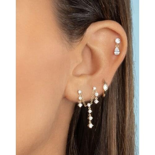 Fine 925 Sterling Silver Women Girl Multi Piercing Jewelry Gold Plated Colorful Cubic Zirconia Drop Earring