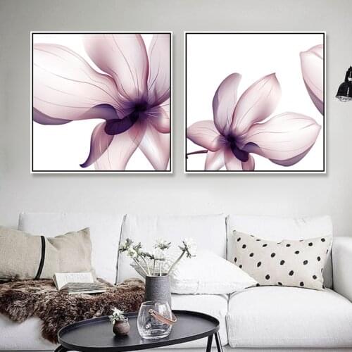 Chinese Style Abstract Square Transparent Plants Lotus Flower Leaves Canvas Painting Wall Picture Poster Living Room Decoration