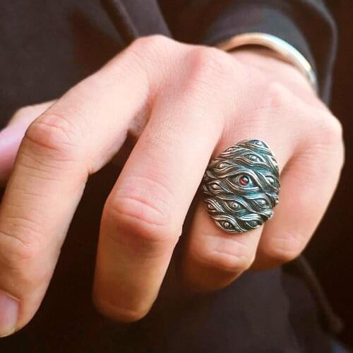 Women Mens Devil Eye Rings Vintage Silver Color Goth Punk Demon Eye Ring Party Finger Ring Unisex Hip Hop Jewelry Wedding Rings