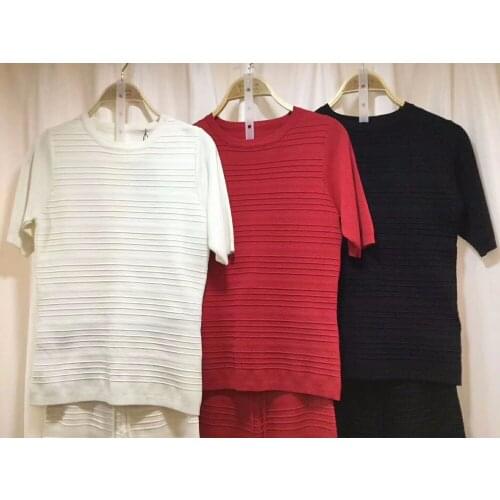 2020 new fashion brand Knitted elastic Suit round neck silk Sweater + Mink Cashmere Trousers Leisure Two-pieces suits