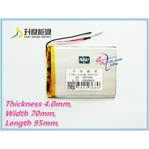 3 line 407095 3.7V 5000mah Lithium polymer battery For 7" Tablet Q88 A13, U25GT,Freeander PD10 3G,PD20 3G TV MTK6575,MTK6577