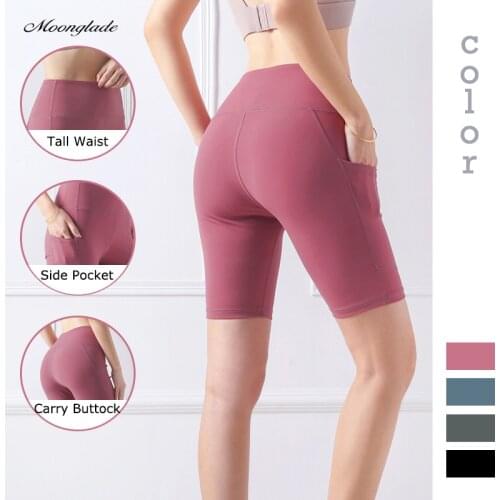 Moonglade Gym Leggins Yoga Shorts Push Up Plus Size Side Pocket Women Sports High Waist Hip Lift Running Jogging Air Fabric