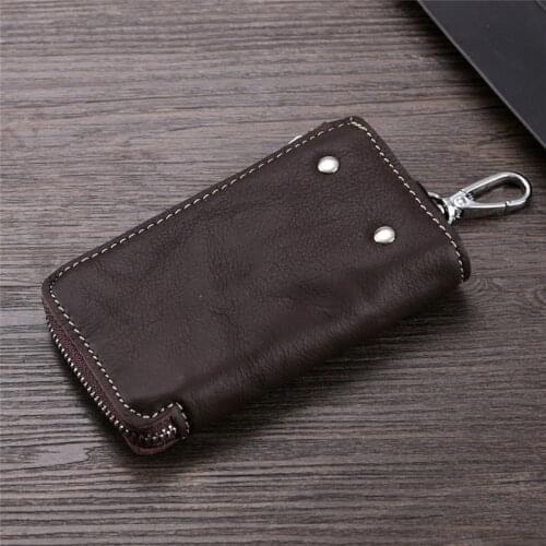 BYCOBECY Fashion Men Credit Card Case Housekeeper Zipper Key Bag Genuine Leather Key Holder Organizer Car Key Wallets Key Case