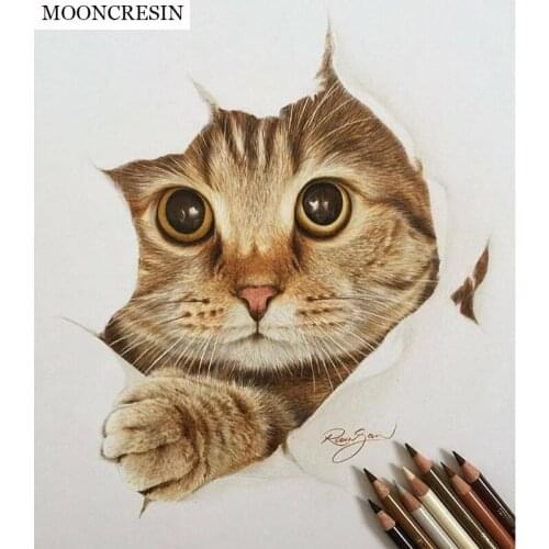 MOONCRESIN 5D Diamond Painting Full Square Needlework Cross Stitch Kits Diy Diamond Embroidery Animal Lovely Cat Home Decoration