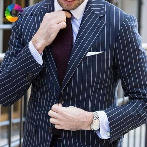Custom Made Navy Blue Men Suits for Business Casual Groom Tuxedo Slim Fit Man Blazers Costume Homme Prom Wear Terno Masculino