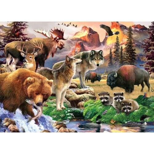 Diamond Dots Kits 5D Diamond Painting Elks Bears Reccoon Full Square Diamond Embroidery Cross-stitch Mosaic Pasted Puzzle Set