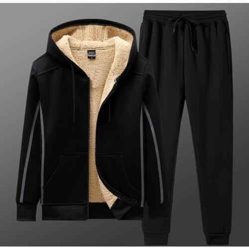 Newest Winter Thick Sets Men Fleece Hooded Jackets+Sweatpants Male Zipper Hoodie Sportswear Tracksuit Plus Size 5XL