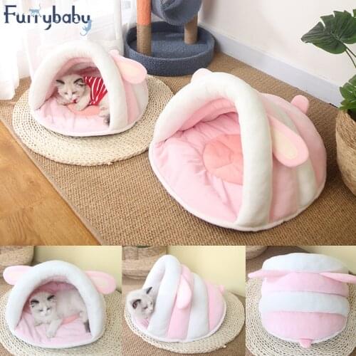 2021 New Sweet Warm Cat Bed Cave Pet Bed Cute Kitten Lounger Cushion Small Dog Basket Soft Puppy Mat Cat Supplies House For Pet
