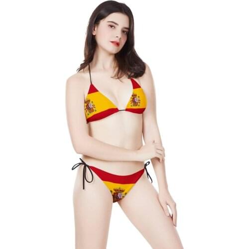 New fashion Spain Flags Pattern Woman Sexy Bikini Set Halter Padded Lady Swimming Suits Triangle Bathing Beachwear