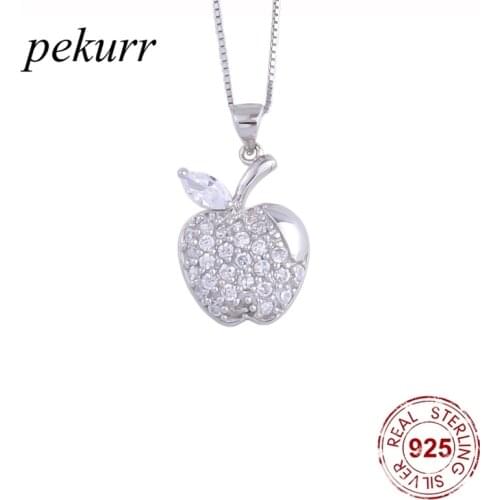 Pekurr 925 Sterling Silver Crystal Gems Apple Necklaces For Women Big Zircon Pendant Choker Party Fashion Jewelry