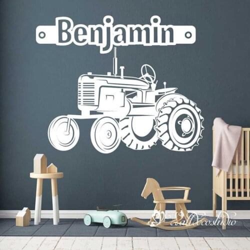 Personalized Name Tractor Decal-Tractor Wall Decal-Farm Tractor Name Wall Mural Art Decal-Boy Tractor Name Vinyl Decal A14-031