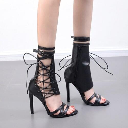 Nude Black Sexy Woman Platform Pumps Dress Shoes Peep Toe Thin Heels Cage Shoes Catwalk Shows Gladiator Sandals Boots For Ladies